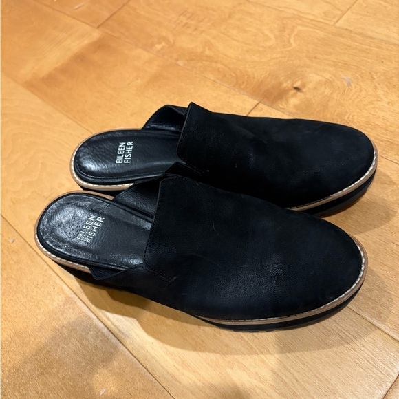 Eileen Fisher Shoes - Eileen Fisher Loti black tumbled nubuck leather wedge mule shoes 8.5